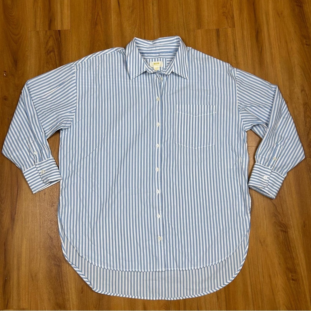 Maeve Blue and White Striped Button-Down Shirt